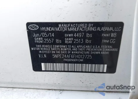 2015 Hyundai Sonata Se z USA, uszkodzony, nr VIN 5NPE24AF6FH012725